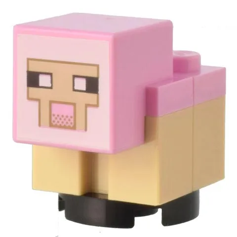 Minecraft Sheep, Lamb, Tan Legs, Bright Pink Head - Brick Built