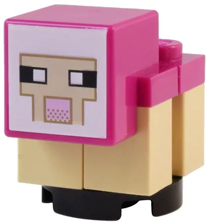 Minecraft Sheep, Lamb, Tan Legs, Magenta Head - Brick Built