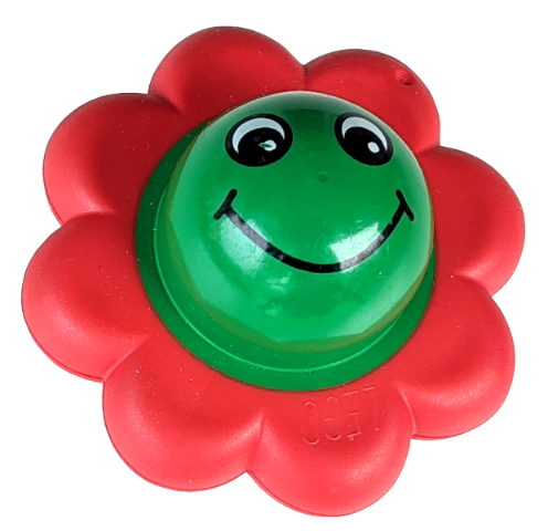 Primo Rattle Flower with 8 Red Petals and Smiley Face Pattern