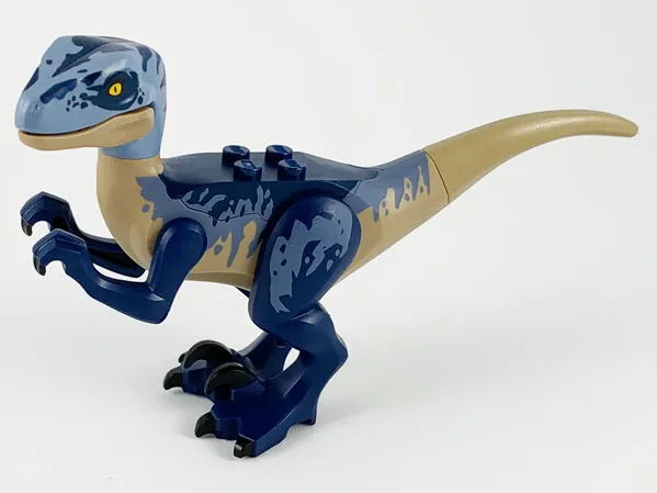 Dinosaur Raptor / Velociraptor with Dark Blue and Sand Blue Markings, Dark Blue Eye Patch