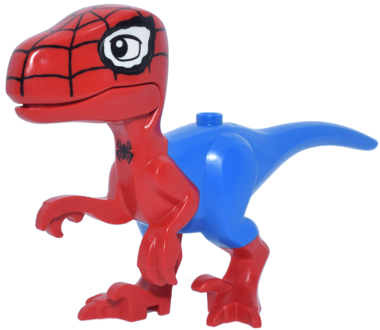 Dinosaur Raptor / Velociraptor with Molded Blue Pants and Tail and White Eye Patches and Printed Black Eyes, Webbing and Spider Pattern (Marvel Spidey-Rex)