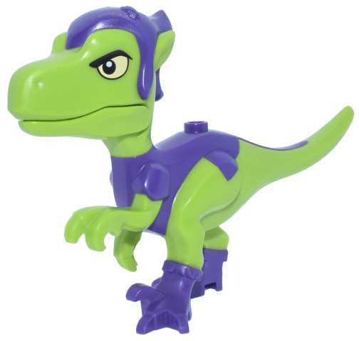 Dinosaur Raptor / Velociraptor with Molded Dark Purple Hat, Shirt and Boots and Printed Black Eyebrows and Bright Light Yellow Eyes Pattern (Marvel Gobby-Raptor)