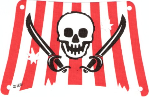 Cloth Sail Rectangle with Red Stripes, Skull and 2 Cutlasses Pattern, Damage