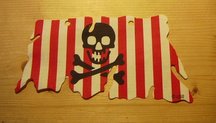 Cloth Sail 21 x 11 with Red Stripes, Skull and Crossbones Pattern, Tatters