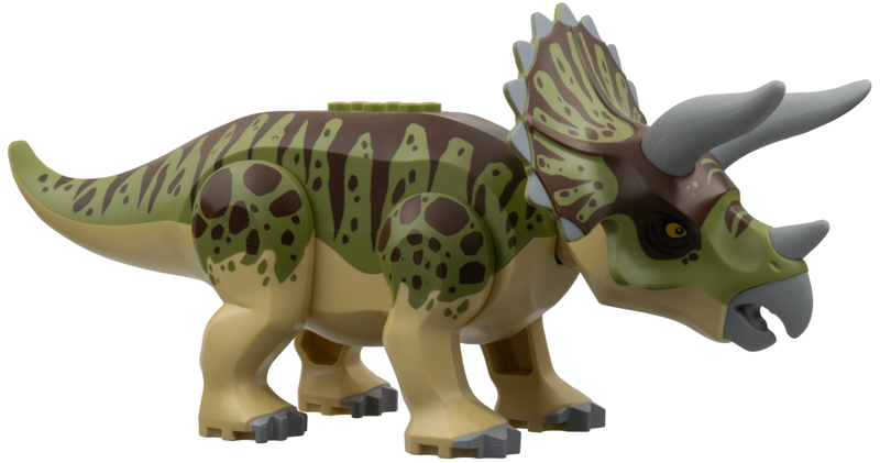 Dinosaur Triceratops with Olive Green and Dark Brown Stripes on Back