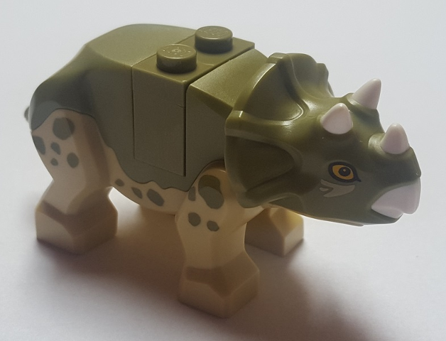 Dinosaur Triceratops Baby with Olive Green Top with White Horns and Beak Pattern with Brick and Plate