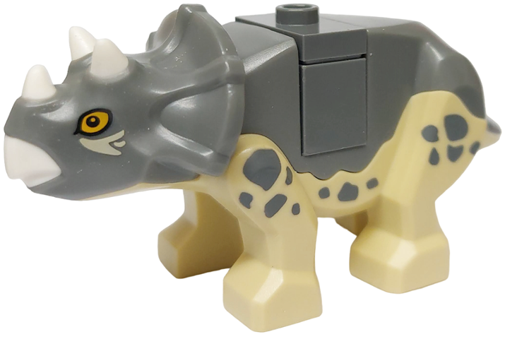 Dinosaur Triceratops Baby with Dark Bluish Gray Top with White Horns and Beak Pattern with Brick and Jumper Plate