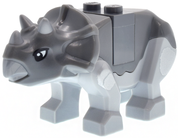 Dinosaur Triceratops Baby with Dark Bluish Gray Top with Flat Silver Horns and Beak Pattern with Brick and Plate