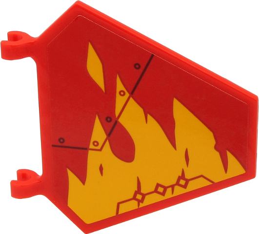 Flag 5 x 6 Hexagonal with Yellow Flames and Black Line and Circles on Red Background Pattern Model Left Side (Sticker) - Set 71704