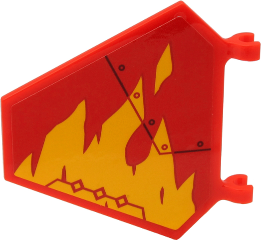 Flag 5 x 6 Hexagonal with Yellow Flames and Black Line and Circles on Red Background Pattern Model Right Side (Sticker) - Set 71704