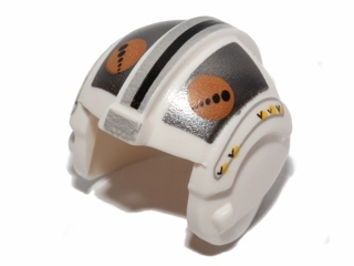 Minifigure, Headgear Helmet SW Rebel Pilot with Flat Silver Rectangles, Medium Nougat and Black Circles Pattern (Theron Nett)