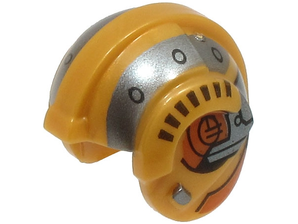Minifigure, Headgear Helmet SW Rebel Pilot with Pearl Dark Gray Stripes and Dark Orange and Dark Brown Markings Pattern