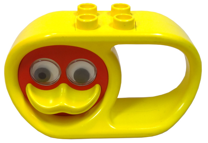Duplo Rattle Teether Oval 2 x 6 x 3 with Handle and Turning Red Duck Face with Yellow Beak and Rattling Eyes