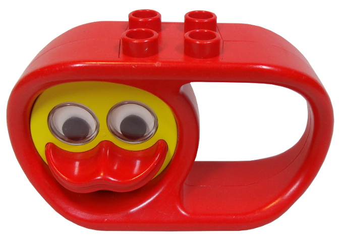 Duplo Rattle Teether Oval 2 x 6 x 3 with Handle and Turning Yellow Duck Face with Red Beak and Rattling Eyes