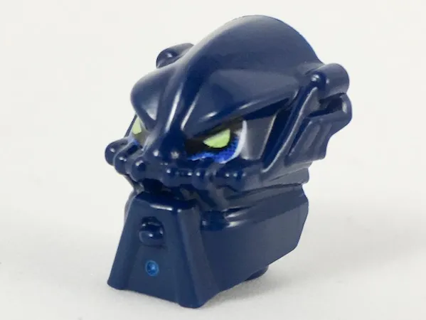 Minifigure, Head, Modified Bionicle Inika Toa Hahli with Lime Eyes Pattern