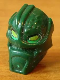 Minifigure, Head, Modified Bionicle Inika Toa Kongu with Lime Eyes Pattern