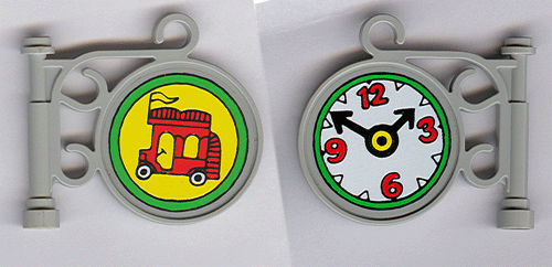 Road Sign Round on Pole with Ornate Top Attachment with Bus Stop Pattern on Both Sides (Stickers) - Set 3662