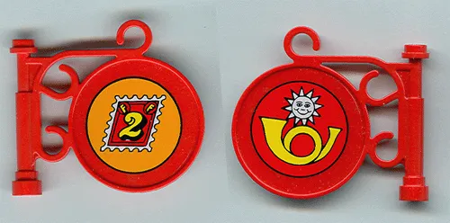 Road Sign Round on Pole with Ornate Top Attachment with Stamp and Horn Pattern on Both Sides (Stickers) - Set 3675