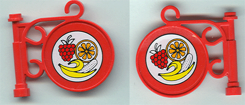 Road Sign Round on Pole with Ornate Top Attachment with Fruit Pattern on Both Sides (Stickers) - Set 3675