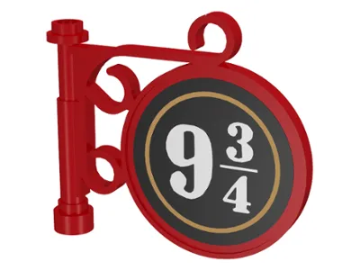 Road Sign Round on Pole with Ornate Top Attachment with White '9 3/4' in Black Circle Pattern on Both Sides (Stickers) - Set 4708