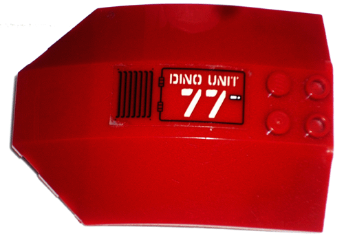 Windscreen 8 x 6 x 2 Curved Sloped Sides with 'DINO UNIT 77' and Black Grille Pattern Model Left Side (Sticker) - Sets 7298 / 7477