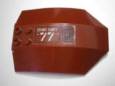 Windscreen 8 x 6 x 2 Curved Sloped Sides with 'DINO UNIT 77' and Black Grille Pattern Model Right Side (Sticker) - Sets 7298 / 7477