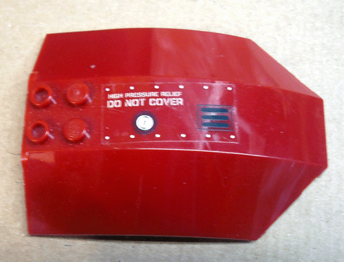 Windscreen 8 x 6 x 2 Curved Sloped Sides with 'HIGH PRESSURE RELIEF DO NOT COVER' and Black Grille Pattern Model Right Side (Sticker) - Sets 7298 / 7477