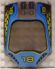 Windscreen 8 x 6 x 2 Curved Sloped Sides with '18' and Blue / Yellow Racing Pattern