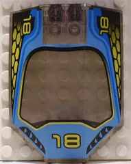 Windscreen 8 x 6 x 2 Curved Sloped Sides with '18' and Blue / Yellow Racing Pattern
