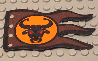 Cloth Flag 8 x 5 Wave with Black Border and Bull Head with Red Eyes on Orange Circle Pattern