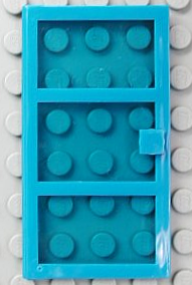 Door 1 x 4 x 6 with 3 Panes and Square Handle with Fixed Trans-Dark Blue Glass