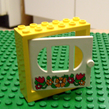 Fabuland Door Frame 2 x 6 x 5 with White Door with Flowers Pattern (Sticker) - Set 3635