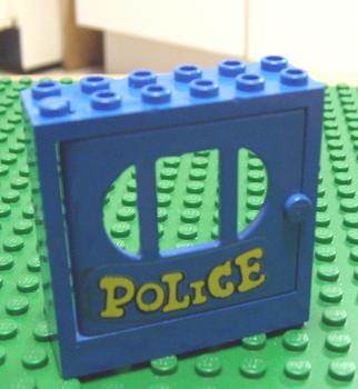 Fabuland Door Frame 2 x 6 x 5 with Blue Door with 'POLICE' Pattern (Sticker) - Sets 140-1 / 350-3