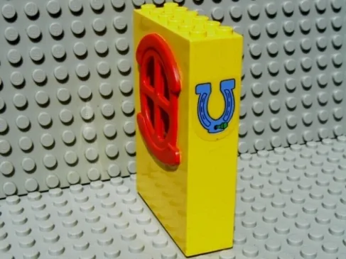 Fabuland Building Wall 2 x 6 x 7 with Round Symmetric Red Window with Horseshoe Pattern (Sticker) - Set 3654