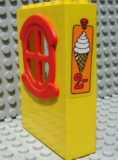 Fabuland Building Wall 2 x 6 x 7 with Round Symmetric Red Window with Ice Cream and No 2 Pattern (Sticker) - Set 3681