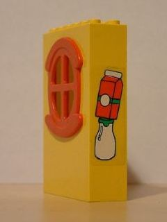 Fabuland Building Wall 2 x 6 x 7 with Round Symmetric Red Window with Juice Carton & Milk Bottle Pattern (Sticker) - Set 3667