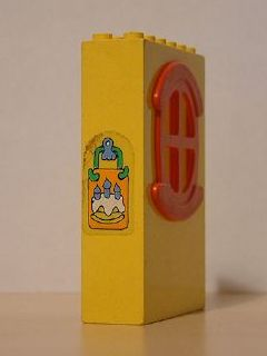 Fabuland Building Wall 2 x 6 x 7 with Round Symmetric Red Window with Cake Plaque Pattern (Sticker) - Set 3672