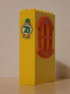 Fabuland Building Wall 2 x 6 x 7 with Round Symmetric Red Window with '73' Pattern (Sticker) - Set 3672