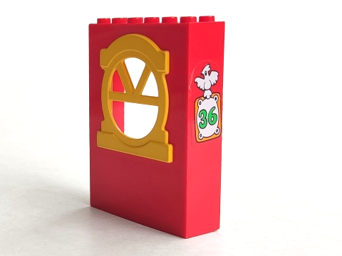 Fabuland Building Wall 2 x 6 x 7 with Round Top Yellow Window and Bird and No 36 Pattern (Sticker) - Set 3669