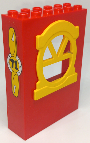 Fabuland Building Wall 2 x 6 x 7 with Round Top Yellow Window and Propeller and No 71 Pattern (Sticker) - Set 3671
