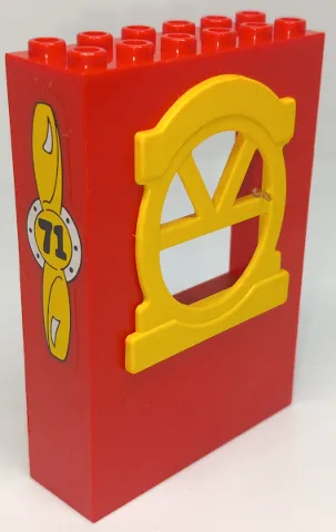 Fabuland Building Wall 2 x 6 x 7 with Round Top Yellow Window with Propeller and No 71 Pattern (Sticker) - Set 3671