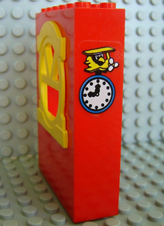 Fabuland Building Wall 2 x 6 x 7 with Round Top Yellow Window and Plane and Clock Pattern (Sticker) - Set 3671