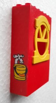 Fabuland Building Wall 2 x 6 x 7 with Round Top Yellow Window and Water Bucket Pattern (Sticker) - Set 3670