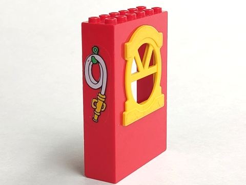 Fabuland Building Wall 2 x 6 x 7 with Round Top Yellow Window and Fire Hose Pattern (Sticker) - Set 3669