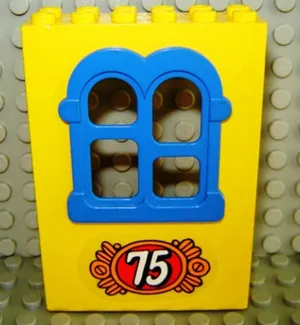 Fabuland Building Wall 2 x 6 x 7 with Squared Blue Window with No 75 Pattern (Sticker) - Set 3675