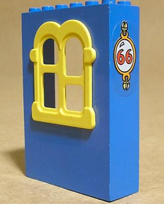 Fabuland Building Wall 2 x 6 x 7 with Squared Yellow Window with No 66 Pattern (Sticker) - Set 3666