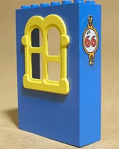 Fabuland Building Wall 2 x 6 x 7 with Squared Yellow Window with No 66 Pattern (Sticker) - Set 3666