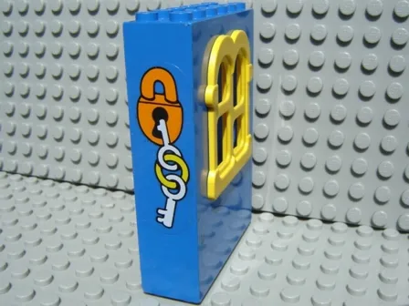 Fabuland Building Wall 2 x 6 x 7 with Squared Yellow Window with Lock and Keys Pattern (Sticker) - Set 3664