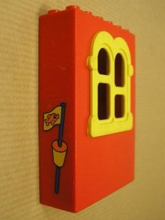 Fabuland Building Wall 2 x 6 x 7 with Squared Yellow Window with Buoy with Flag Pattern (Sticker) - Set 3660