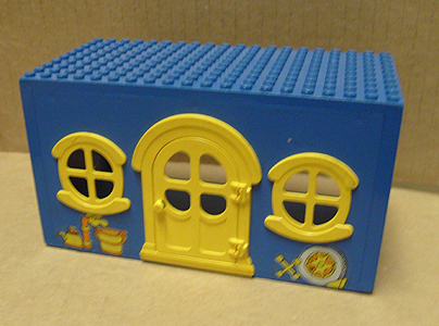 Fabuland House Block 10 x 20 x 9 with Yellow Door and Windows with Spare Tire and Faucet Pattern (Stickers) - Sets 134-2 / 344-2